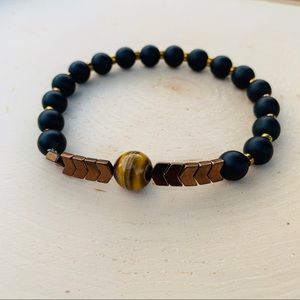 Men’s Tiger Eye Black Onyx Beaded Stretch Bracelet